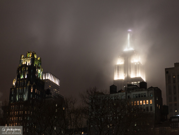 Empire State Building in the fog last night.